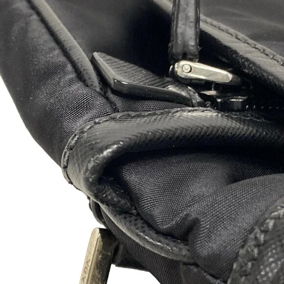 Auth PRADA Logo Jacquard 2VD769 Black Nylon Leather Shoulder Bag - Picture 11 of 16